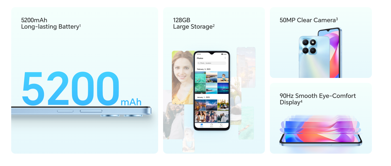 SMARTPHONE HONOR X6A / 4 Go / 128 Go / CYAN / DOUBLE SIM / GARANTIE 1 AN Z STORE TUNIS