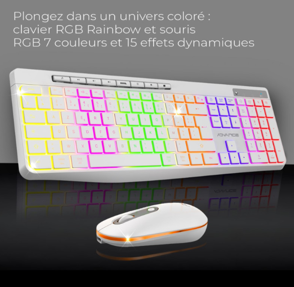 PACK CLAVIER SOG R-TYPE CLA+SOURIS SANS FIL RGB BLANC RECHARGEABLE / Z STORE TUNIS