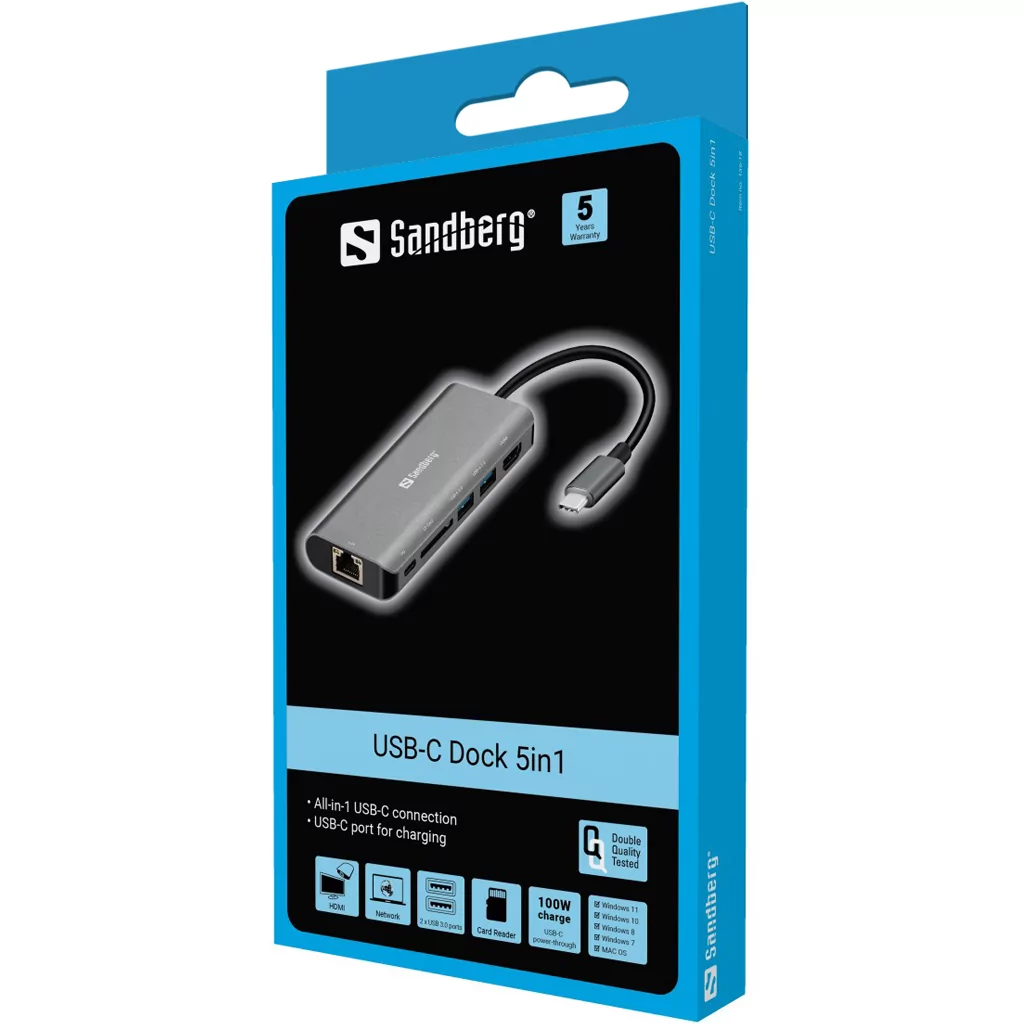 image de Station d'accueil USB-C SANDBERG HDMI + LAN + SD + USB 100 W