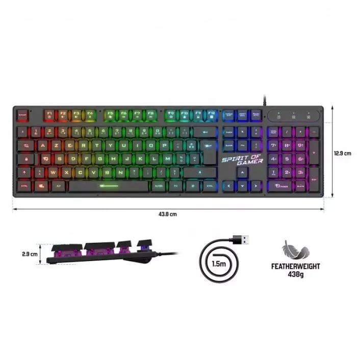 image de Clavier Gamer Filaire Spirit of Gamer CLA-PK1FR Semi-Mécaniques / RGB 3 Modes