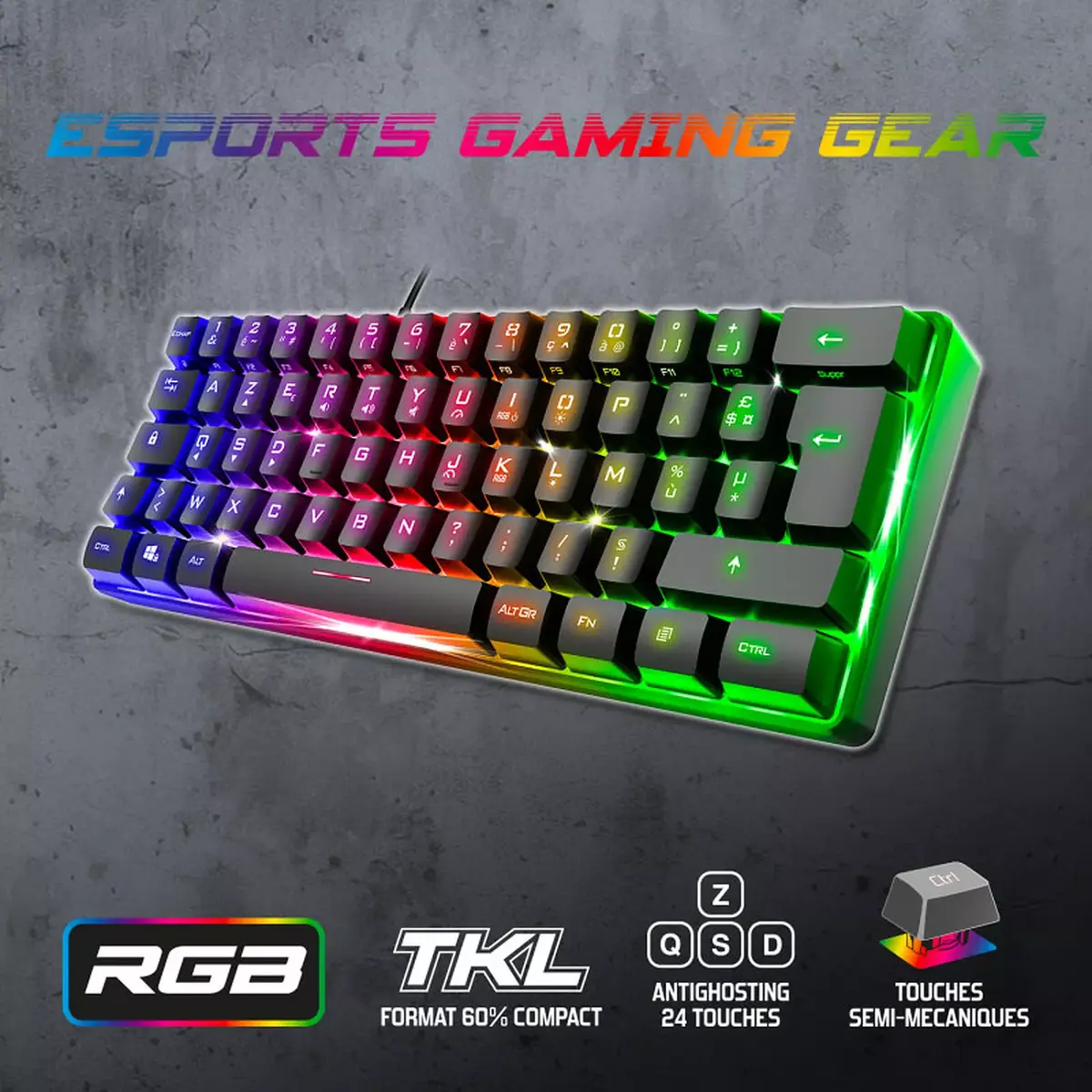 image de Clavier Gaming Filaire Spirit Of Gamer Pro K2 TKL RGB membrane usb noir