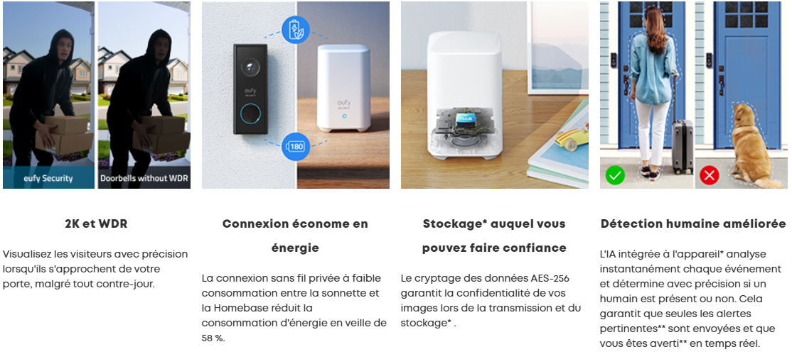 image de Sonnette à piles Eufy vidéo 2K, kit - Noir - E82101