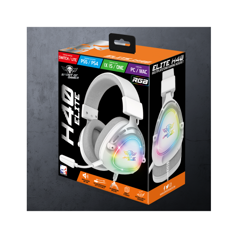 image de Casque Micro Gaming Spirit of Gamer ELITE H40 ARTIC / RGB / Blanc