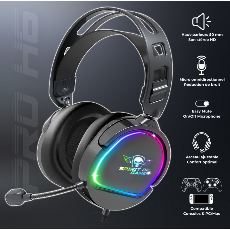 image de Casque Micro Gaming Spirit of Gamer PRO-H6 DARK / RGB / Noir