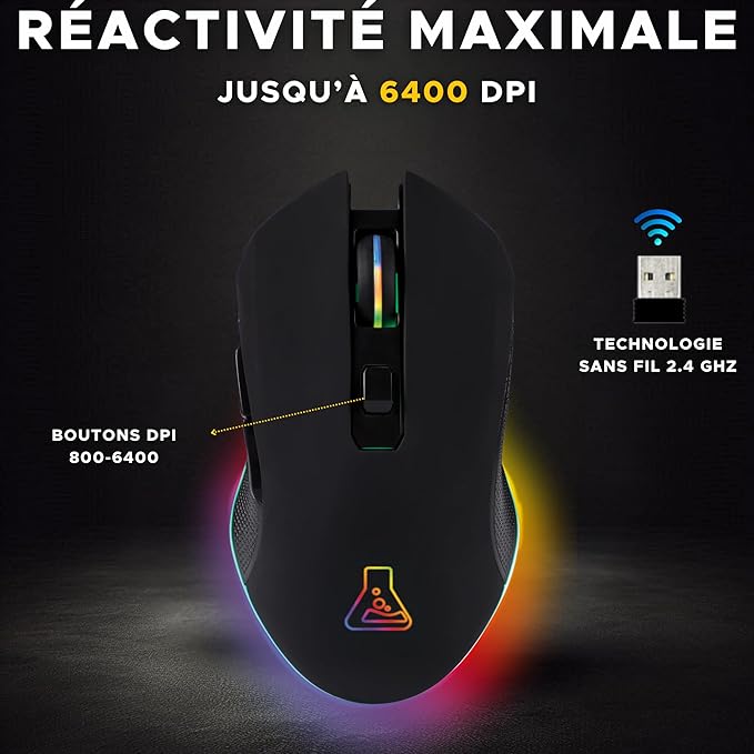 image de G-LAB Souris sans fil 2.4 Ghz 7 Couleurs 6400 DPI noir