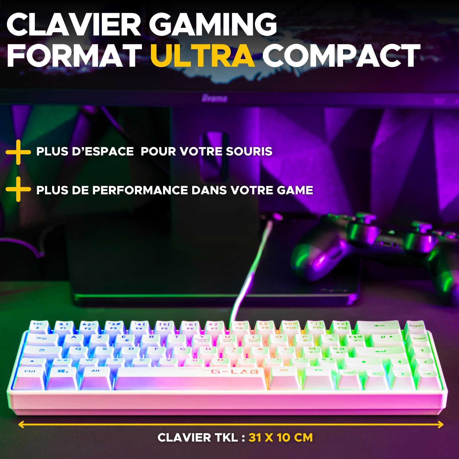 image de G-LAB Combo Hydrogen Gaming 2 EN 1 Pack clavier/souris blanc