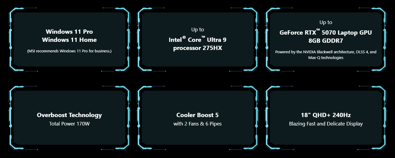 image de Pc Portable Gamer MSI Crosshair 18HX Ai A2XWGKG U7-255HX 16 Go / 1 To SSD/ RTX 5070 8 Go