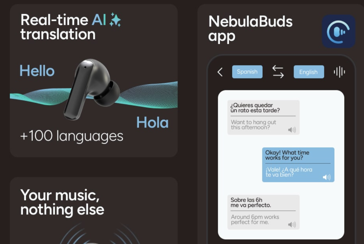 image de KSIX UltimAI Sans fil Earbuds, 20+6h, , IA intégrée, traduction en temps réel, appels, assistant vocal, noir