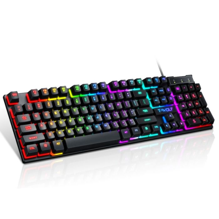 image de T-WOLF T20 Clavier Mécanique Gaming Azerty USB rétro-éclairage RGB