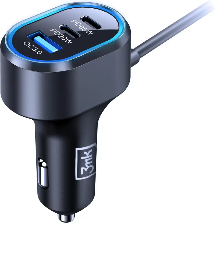 image de Chargeur de voiture double 3MK 135 W PD QC PPS USB-C USB-A - Noir