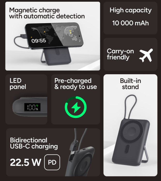 image de KSIX 10 000 mAh Powerbank, 22.5W PD BPB10PD22INTSG