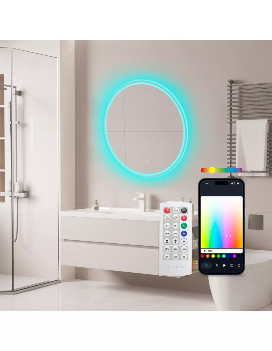 image de Miroir intelligent KSIX Oasis, antibuée Ø70 cm, haut-parleur intégré BESP01