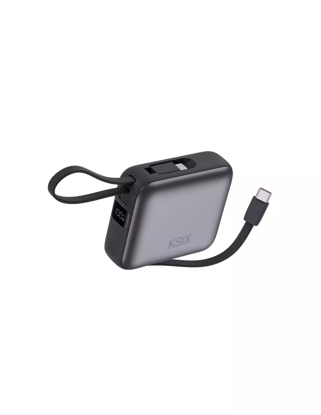 image de Powerbank KSIX 10 000 mAh , charge rapide 22,5 W +câbles USB-C et Lightning LED