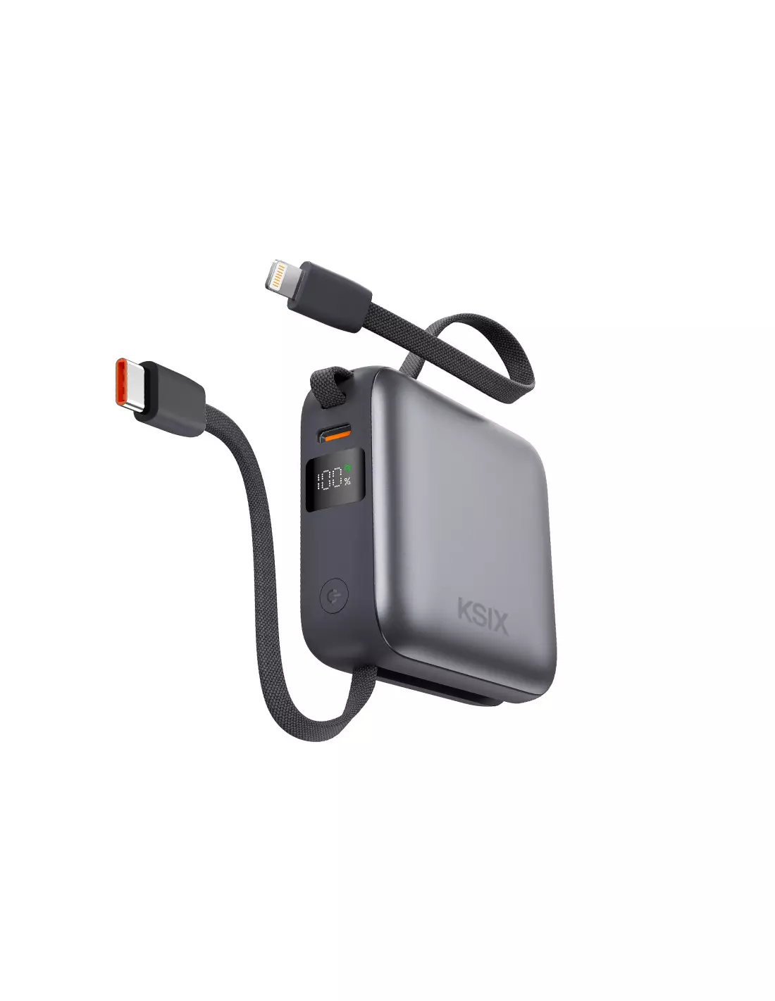 puissance-banque-ksix-10-000-mah-charge-rapide-225-w-power-delivery-cables-usb-c-et-lightning-integres-affichage-led-noir image de Powerbank KSIX 10 000 mAh , charge rapide 22,5 W +câbles USB-C et Lightning LED