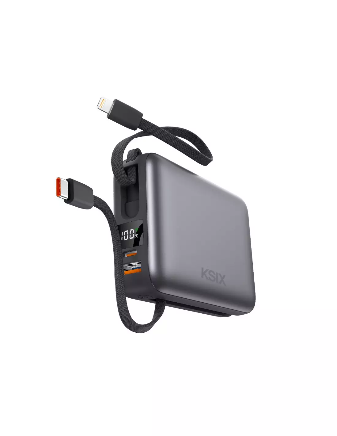 puissance-banque-ksix-20-000-mah-225w-fast-charging-pd-cables-usb-c-et-lightning-integres-affichage-led-noir image de Powerbank KSIX 20 000 mAh 22,5W Fast Charging PD câbles USB-C et Lightning intégrés LED (BPB20PD22INTG)