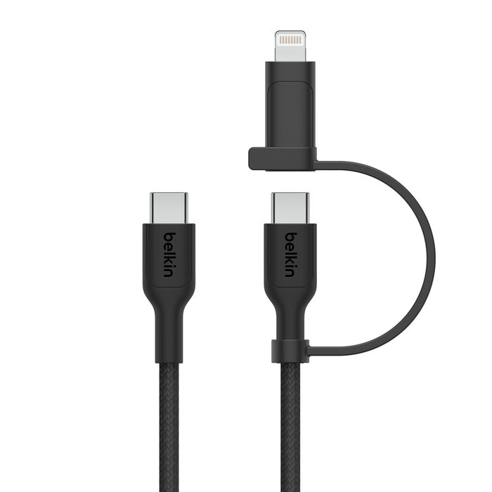 image de Câble 2en1 Belkin BoostCharge Pro avec connecteurs USB-C et Lightning noir