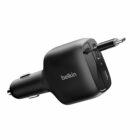 image de Chargeur de voiture rétractable Belkin BoostCharge 75 W à 2 ports, noir