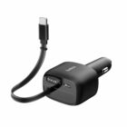 image de Chargeur de voiture rétractable Belkin BoostCharge 75 W à 2 ports, noir