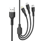 image de Câble XO NB230 3en1 Lightning +USB A+Type C 2,4 A Noir