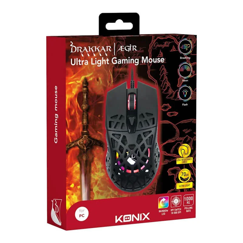 image de Souris Filaire Gamer KONIX Drakkar Aegir Ultra Light - Noir