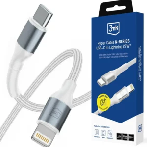 image de Câble 3MK Hyper Cable sérieN USB-C vers Lightning / 1m/ 9V/3A / 27 W / Blanc