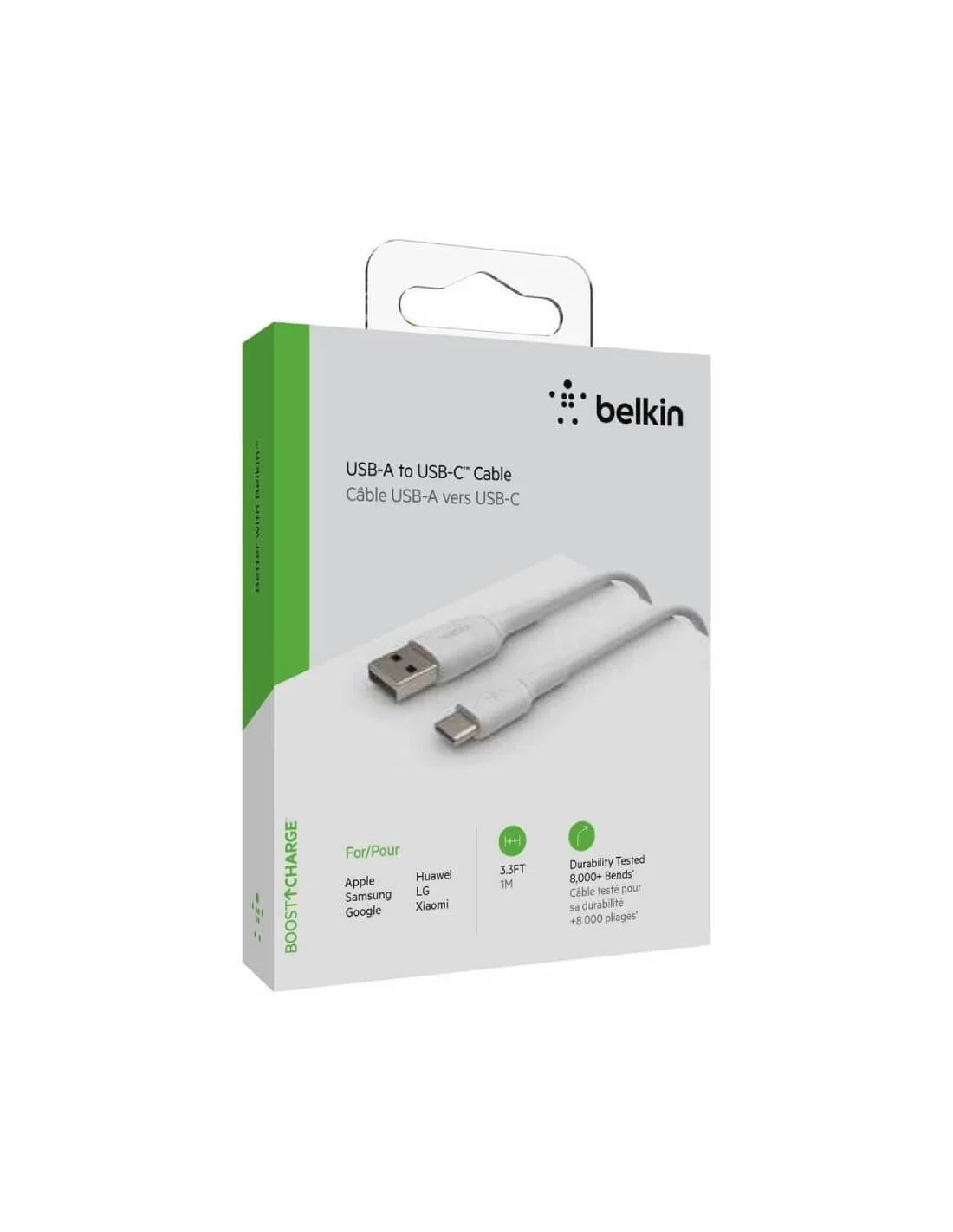 image de Câble Belkin Boost Charge USB-A vers USB-C 1M Blanc (2 Pack)